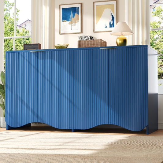 Sideboard(140×40×85cm), buffetschrank, cabinets, Esszimmer Wohnzimmer Aufbewahrungsschränke, Gemusterte Schränke, Freistehende Schränke, Küchenmöbel,Wellenmuster-Design, Blau