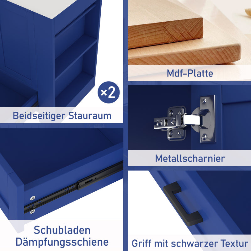 76 x 46 x 78.5cm Bodenstehender Badezimmerschrank, Waschtisch,komplett lackiert, Doppeltürregale, geräuschlose Schubladen, Regale auf beiden Seiten, integriertes Keramikwaschbecken, blau