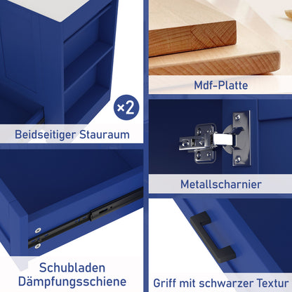 76 x 46 x 78.5cm Bodenstehender Badezimmerschrank, Waschtisch,komplett lackiert, Doppeltürregale, geräuschlose Schubladen, Regale auf beiden Seiten, integriertes Keramikwaschbecken, blau