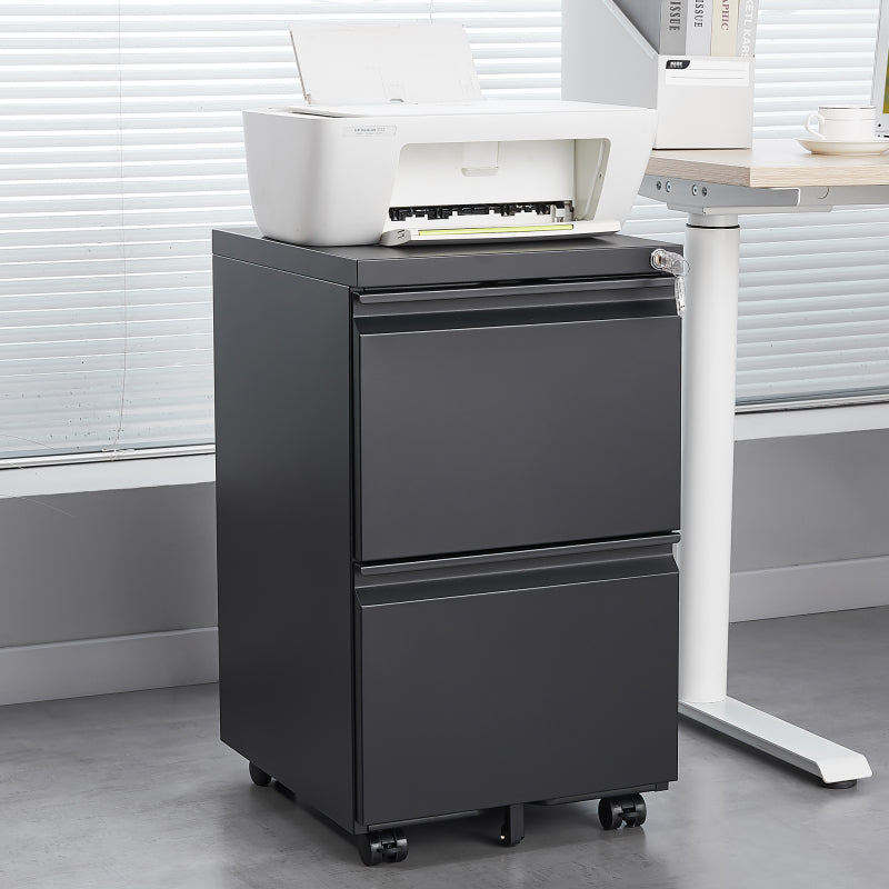 Metal 2 Drawer Mobile File Cabinet with Lock, Under Desk Office Steel Filing Cabinet, 25.6''H Legal/Letter Size Files Storage Cabinet,White