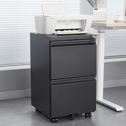 Metal 2 Drawer Mobile File Cabinet with Lock, Under Desk Office Steel Filing Cabinet, 25.6''H Legal/Letter Size Files Storage Cabinet,White