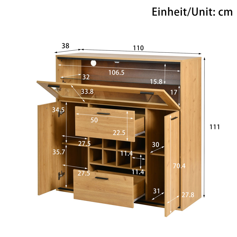 Sideboard, Eleganter Weinschrank mit Doppeltüren, Glasregal und Weinhalterung - Perfekte Aufbewahrung in einem stilvollen Sideboard