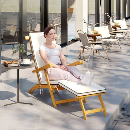 Sonnenliege Holz klappbar Gartenliege mit Fußstütze, Matratze, Gartenstuhl bis 160 kg belastbar, für Garten Urlaub Outdoor Strand Pool, Teak