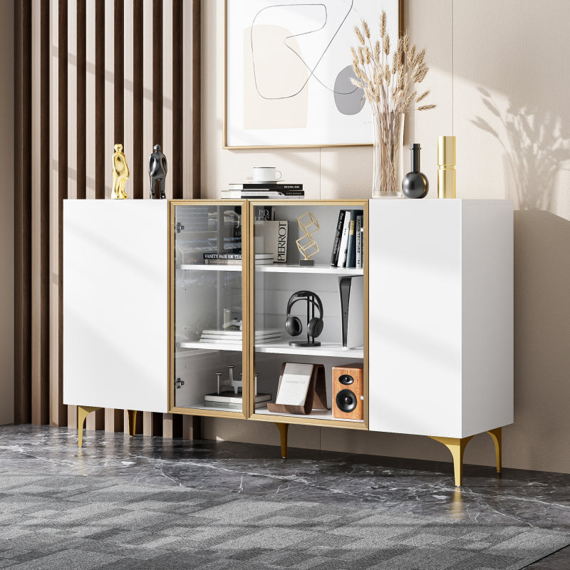 Elegantes 4-Tür Sideboard, Modernes Design, Grifflos, Viel Stauraum, Weiß