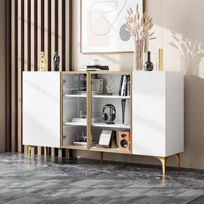 Elegantes 4-Tür Sideboard, Modernes Design, Grifflos, Viel Stauraum, Weiß