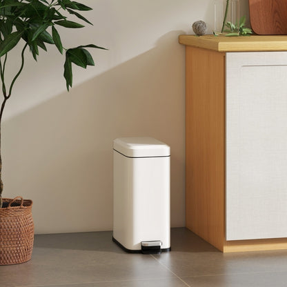 Mülleimer 5L Treteimer mit Deckel und Fußpedal, Müllbehälter mit Inneneimer, Badezimmer-Mülleimer für Wohnzimmer, Büro, Metall, Weiß