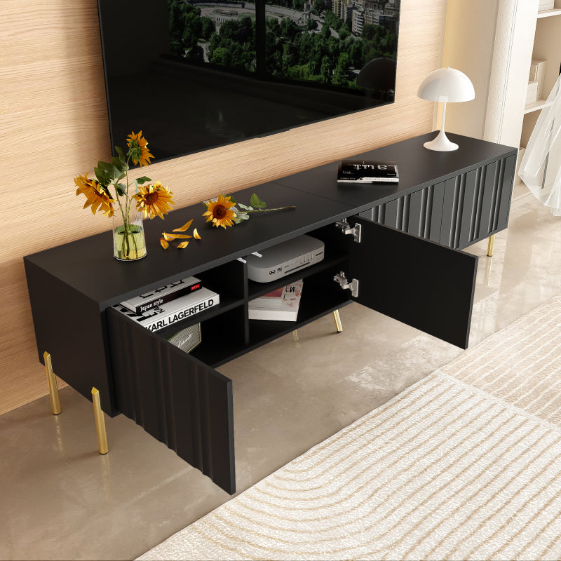 Schwarzes TV-Schrank, 190 cm(L) x 38 cm(W) x 48 cm(H), goldene Tischbeine