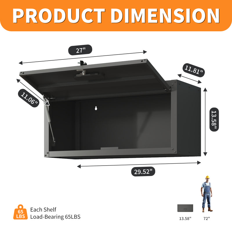 Vielseitiger Metall-Wandschrank, wandmontierter Nutzschrank mit verschließbarer Tür, aufgehängtes Stahlwerkzeugkabinett, Geeignet für Garage, Keller, Werkstatt und Küche, H34,5 cm × B75 cm × T30 cm