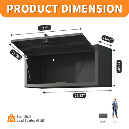 Vielseitiger Metall-Wandschrank, wandmontierter Nutzschrank mit verschließbarer Tür, aufgehängtes Stahlwerkzeugkabinett, Geeignet für Garage, Keller, Werkstatt und Küche, H34,5 cm × B75 cm × T30 cm