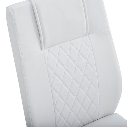 Nordischer Stil weißer PU Stuhl (vier Säcke in einem Paket) - Rückenlehne mit diamantförmigem Gitternähtdesign, glänzende silberne Metallbeine