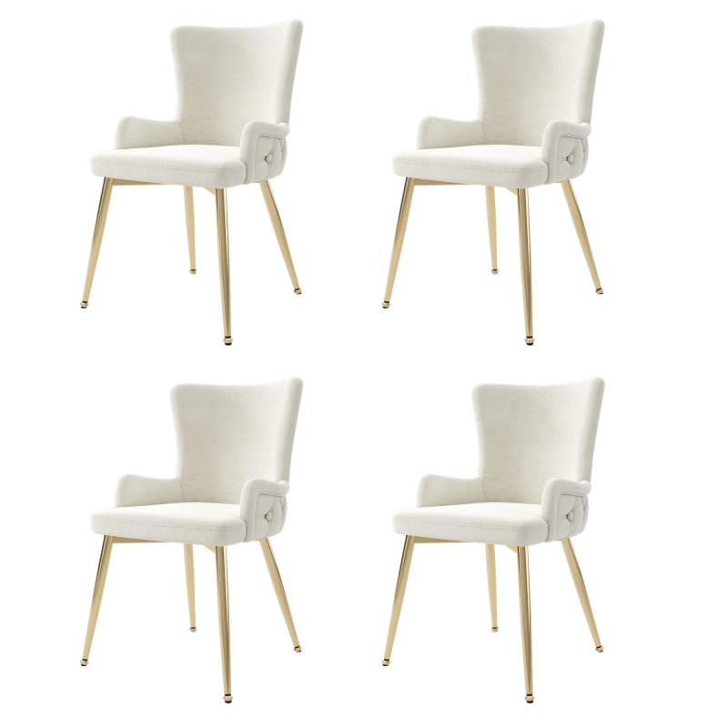 Samt-Esszimmerstuhl, 4er-Set, Loungesessel mit vier goldfarbenen Metallstützbeinen, Beige