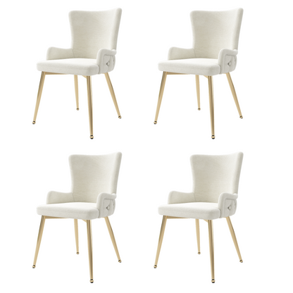 Samt-Esszimmerstuhl, 4er-Set, Loungesessel mit vier goldfarbenen Metallstützbeinen, Beige