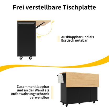 Kücheninsel mit Arbeitsplatte Küchenschrank Schwarz Esszimmerwagen mit Snackhalter und Weinglasregal Buffetschrank Trennwände Holzmaserung
