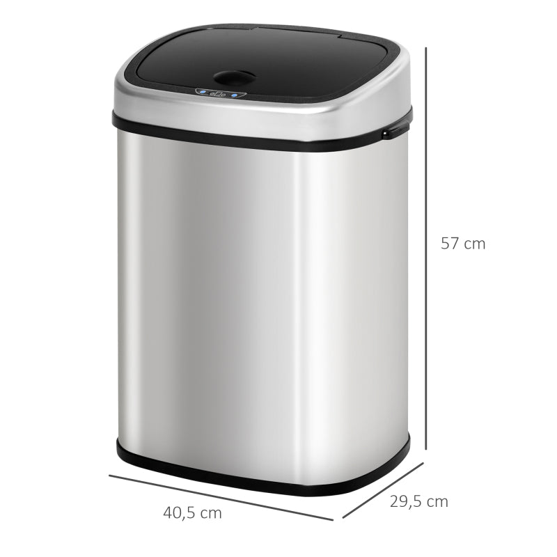 Mülleimer 48L Küchenabfalleimer mit Infrarotsensor, hygienisch, Edelstahl in Silber, L40,5xB29,5xH68 cm