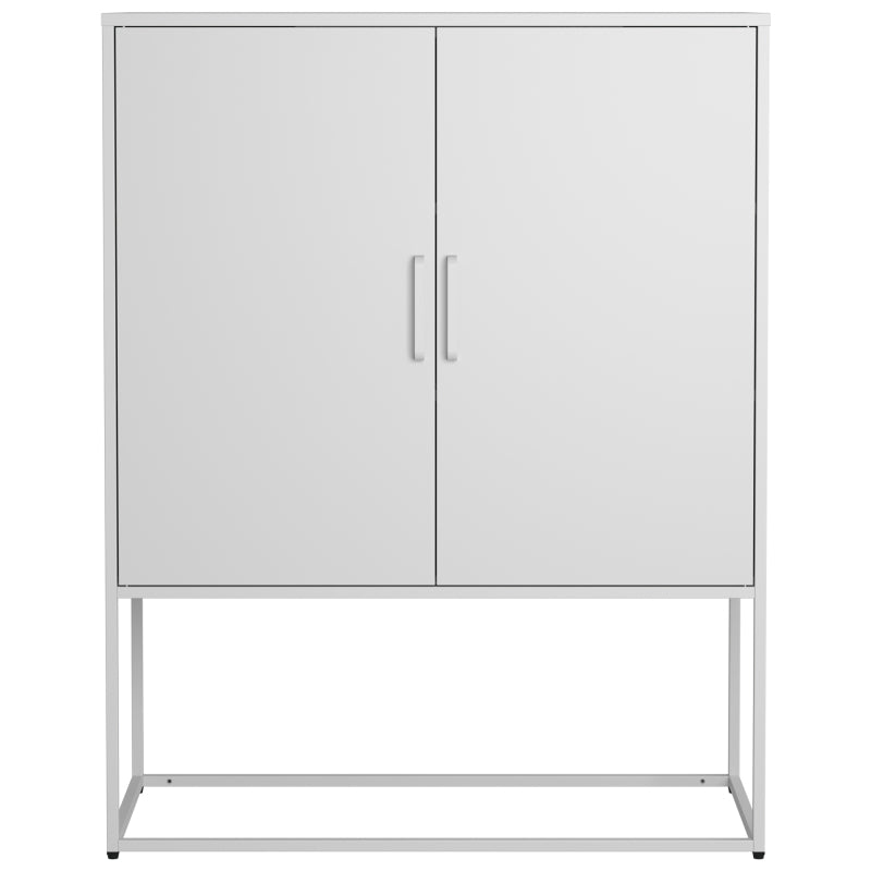 Metall-Sideboard,Lagerschrank– 2 Regale, Freistehender Stahlschrank, Magnettüren, Anti-Kipp-Sicherung, Wohnzimmer, Küche, Büro, Weiß, H 109 cm × B 85 cm × T 40 cm