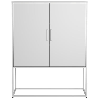 Metall-Sideboard,Lagerschrank– 2 Regale, Freistehender Stahlschrank, Magnettüren, Anti-Kipp-Sicherung, Wohnzimmer, Küche, Büro, Weiß, H 109 cm × B 85 cm × T 40 cm