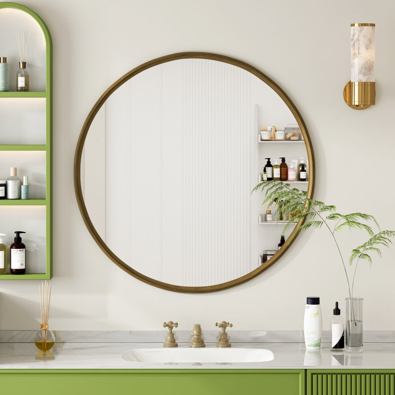 80CM Bronze Round Mirror, Bathroom Mirror for Wall, Round Wall Mirror Metal Frame, for Wall, Living Room, Bedroom, Vanity, Entryway, Hallway