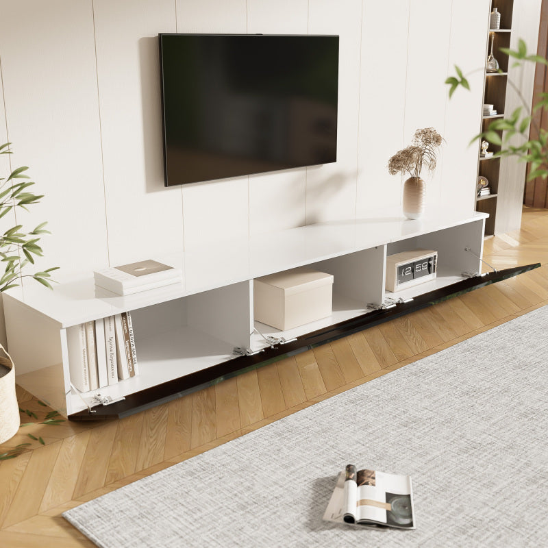 Schwarz-weißer TV-Schrank, 180 cm lang, Hochglanzoberfläche, mit 16-farbiger LED-Beleuchtung, wandmontierbar
