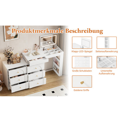 Drehbarer Schminktisch mit LED-Beleuchtung, weiß