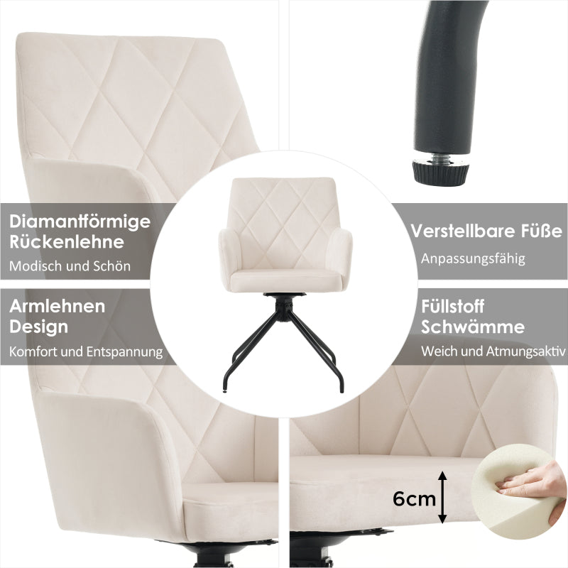 2er Set 360° Drehbarer Esszimmerstühle mit Rautenmuster, Samt,Beige