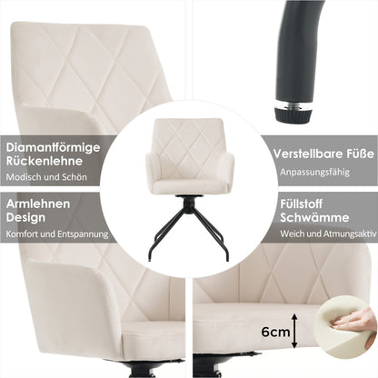 2er Set 360° Drehbarer Esszimmerstühle mit Rautenmuster, Samt,Beige