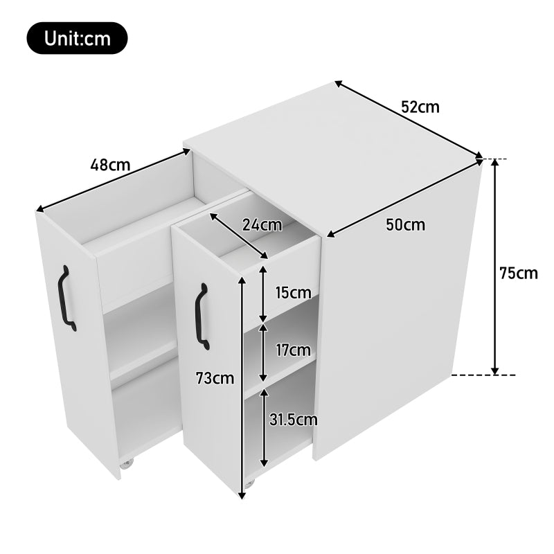 Aktenschrank auf Rollen - mit Fächern und Schubladen, Aktenschrank aus Holz, links-rechts tauschbar, Einzelschrank voll ausziehbar, White