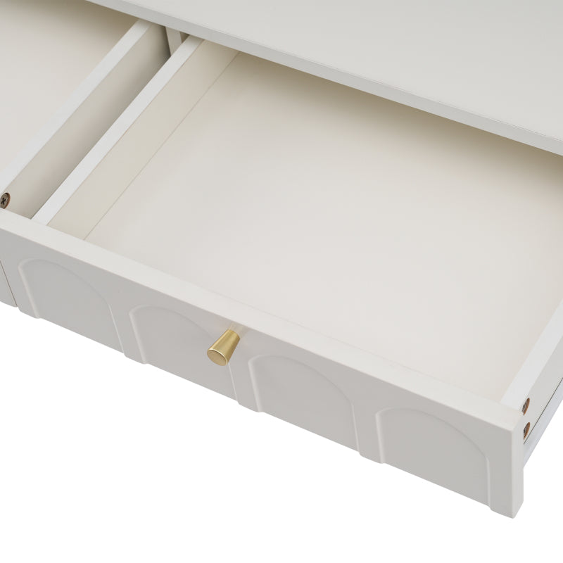 Schminktisch mit 2 Schubladen 76.5cm Höhe ,Kommode Schlafzimmer Highboard Weiss Sideboard Schubladenkommode Kommode für Schlafzimmer, Creme-Weiß -H76.5/B100/T45 cm