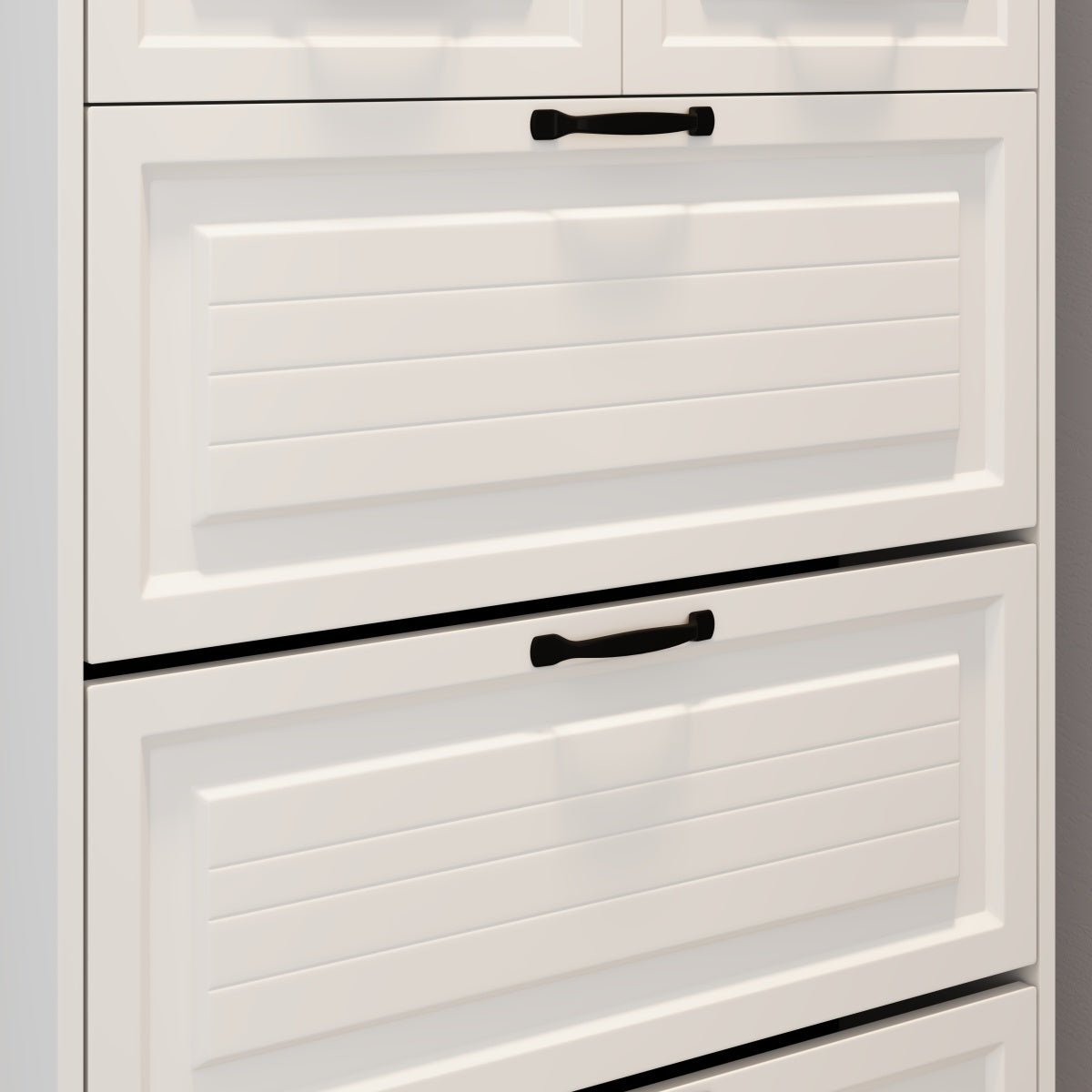 Weißer Schuhschrank mit Aufhänger, 3 Türen 2 Schubladen