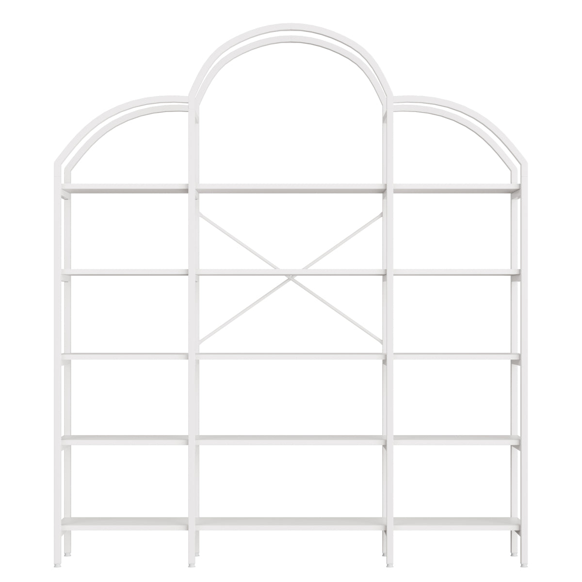 Regal 170x26x190 cm aus Stahl & MDF, 5 Ebenen Bücherregal mit Wolken-Dekor, modernes Standregal, stabil & pflegeleicht, Weiß