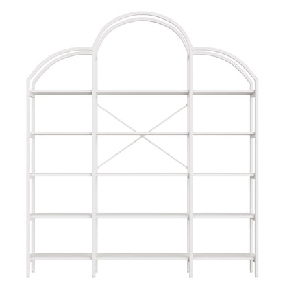 Regal 170x26x190 cm aus Stahl & MDF, 5 Ebenen Bücherregal mit Wolken-Dekor, modernes Standregal, stabil & pflegeleicht, Weiß