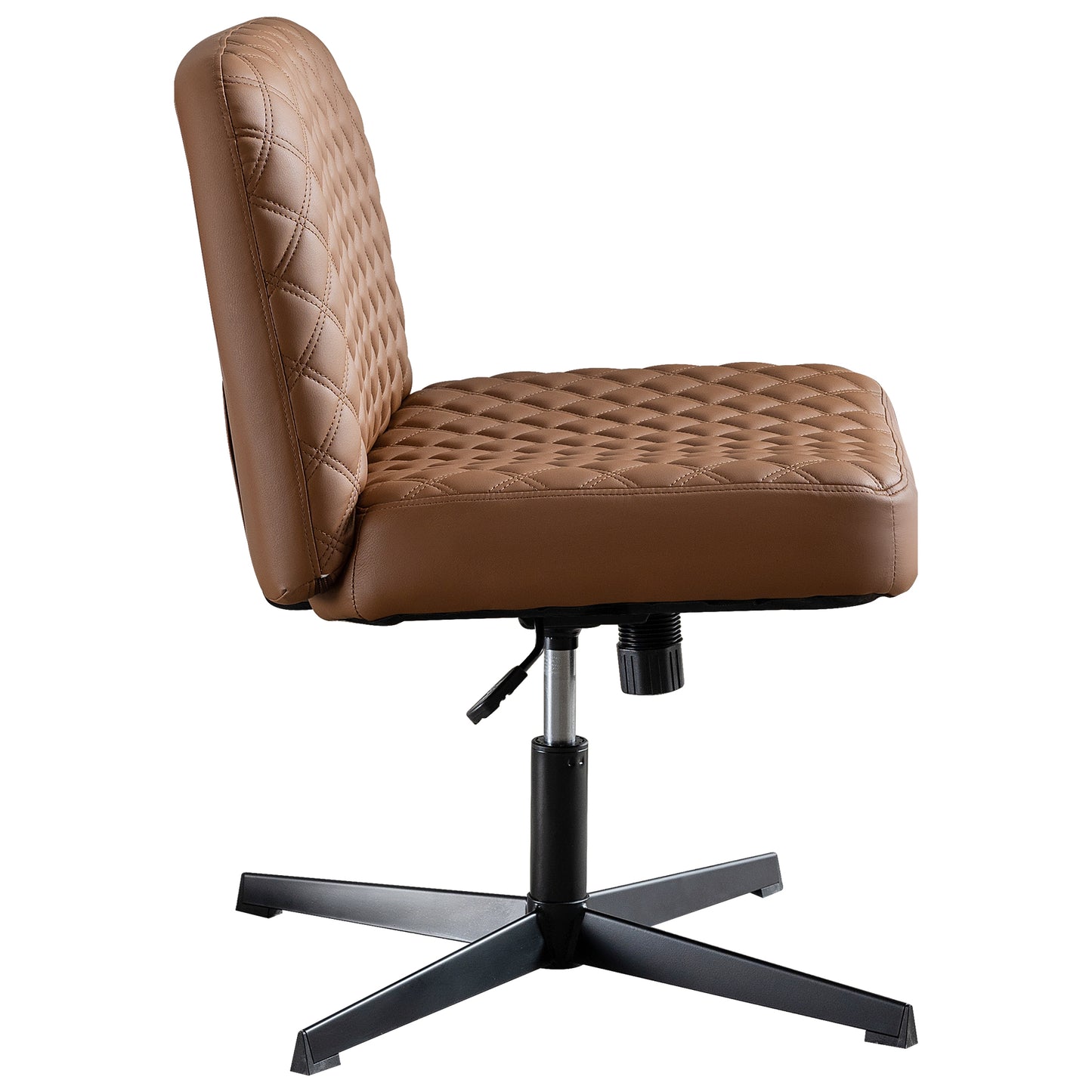 Bürostuhl Ohne Armlehnen,Home Office Stuhl Keine Räder,Heavy Duty Metallbasis,120°Schaukelnder breiter Sitz Ergonomischer Stuhl, Dicken gepolsterte Dreh Eitelkeit Stuhl für Heim und Büro Brown+PU+Metal