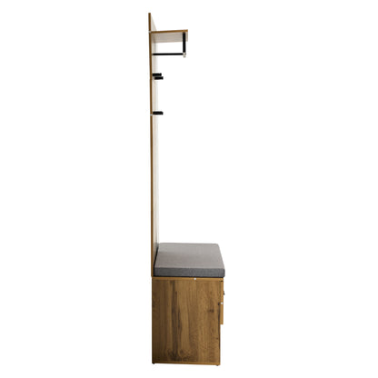 Garderoben Set in Holzoptik mit Spiegel, Schuhbank (104 x 39 cm) mit Polster, Schuhschrank, Schublade, Regal, Kleiderhaken – Praktisches Design für den Eingangsbereich