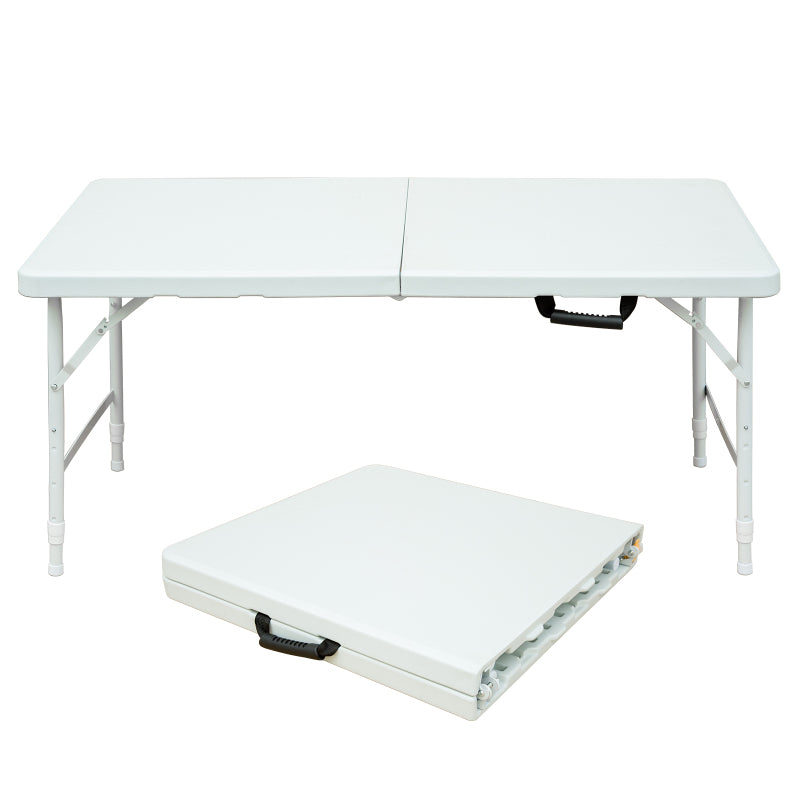 125cm Portable Heavy Duty Folding Table with Handle, Adjustable Height Foldable Table, Multi-Functional Fold up Table for Camping Picnic Parties Indoor/Outdoor, Capacity Weight 135KG (White)