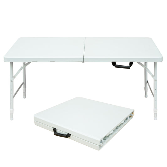 125cm Portable Heavy Duty Folding Table with Handle, Adjustable Height Foldable Table, Multi-Functional Fold up Table for Camping Picnic Parties Indoor/Outdoor, Capacity Weight 135KG (White)