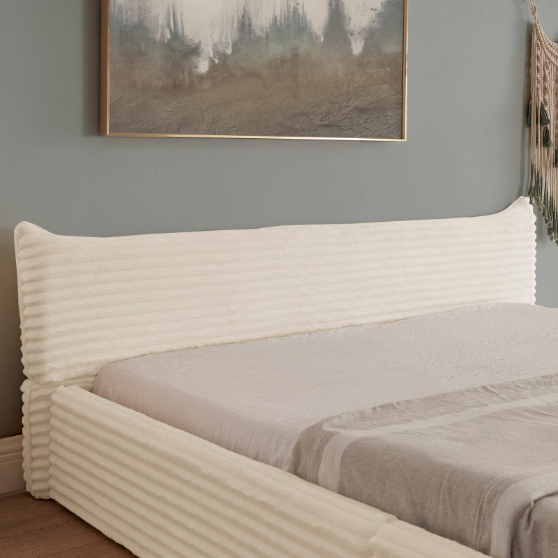 Doppelbett 140x200cm, mit Samtweichem Chenille-Bezug & Elegantem Kleinkantendesign am Kopfende, Beige (ohne Matratze)