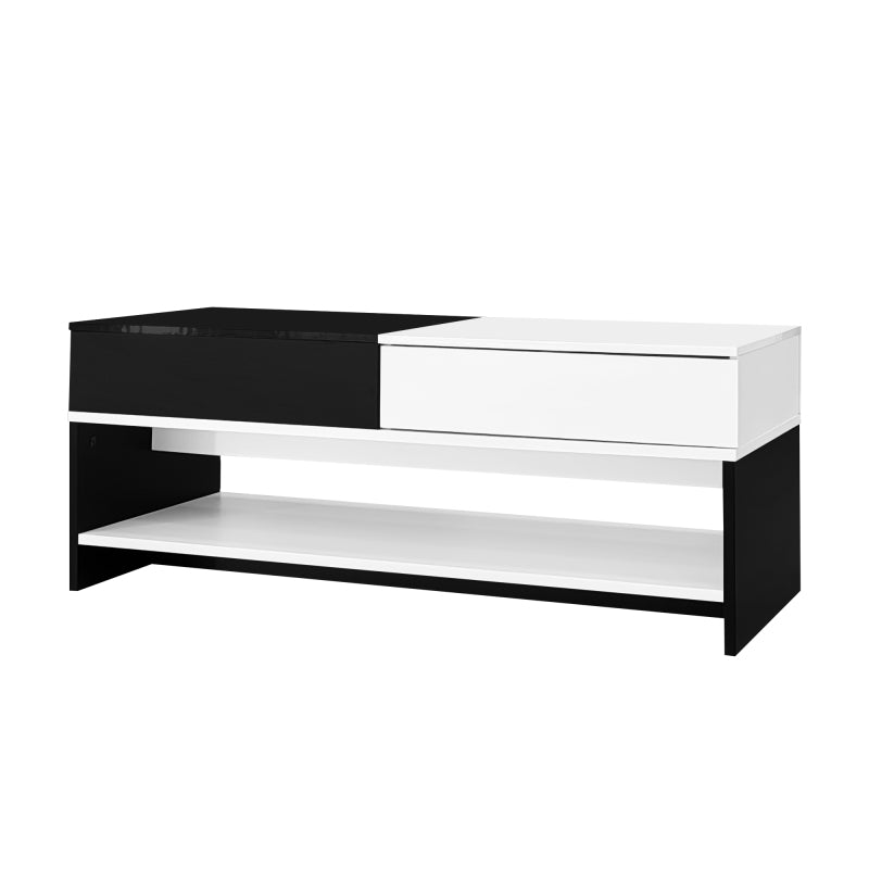 Moderner Couchtisch mit 2 Schubladen – Schwarz-Weiß-Design, Stauraum, Hochglanz-Tischplatte, 100 cm lang