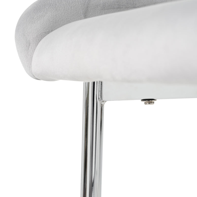 Samt-Esszimmerstuhl, 2er-Set, luxuriös, Wohnzimmer, Schlafzimmer, Lounge-Stuhl mit vier Silberne Metallstützbeinen, Lendenwirbelstütze,Grau
