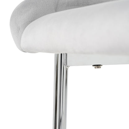Samt-Esszimmerstuhl, 2er-Set, luxuriös, Wohnzimmer, Schlafzimmer, Lounge-Stuhl mit vier Silberne Metallstützbeinen, Lendenwirbelstütze,Grau