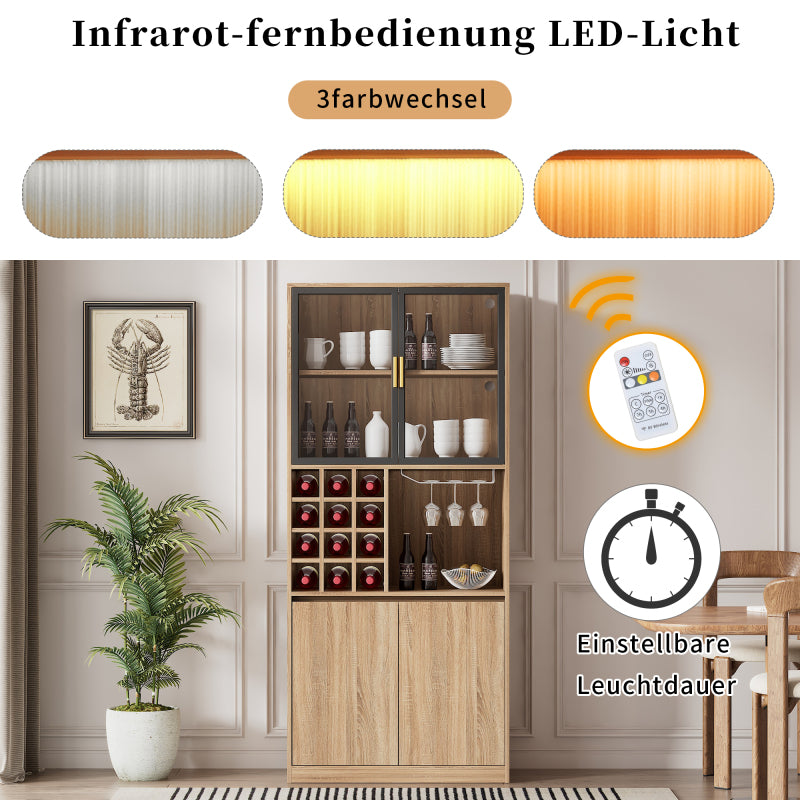 Badezimmerschrank,Spirituosenschrank,Vitrine Vitrinenschrank mit Glastüren und Beleuchtung 180 CM