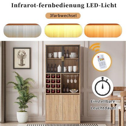 Badezimmerschrank,Spirituosenschrank,Vitrine Vitrinenschrank mit Glastüren und Beleuchtung 180 CM