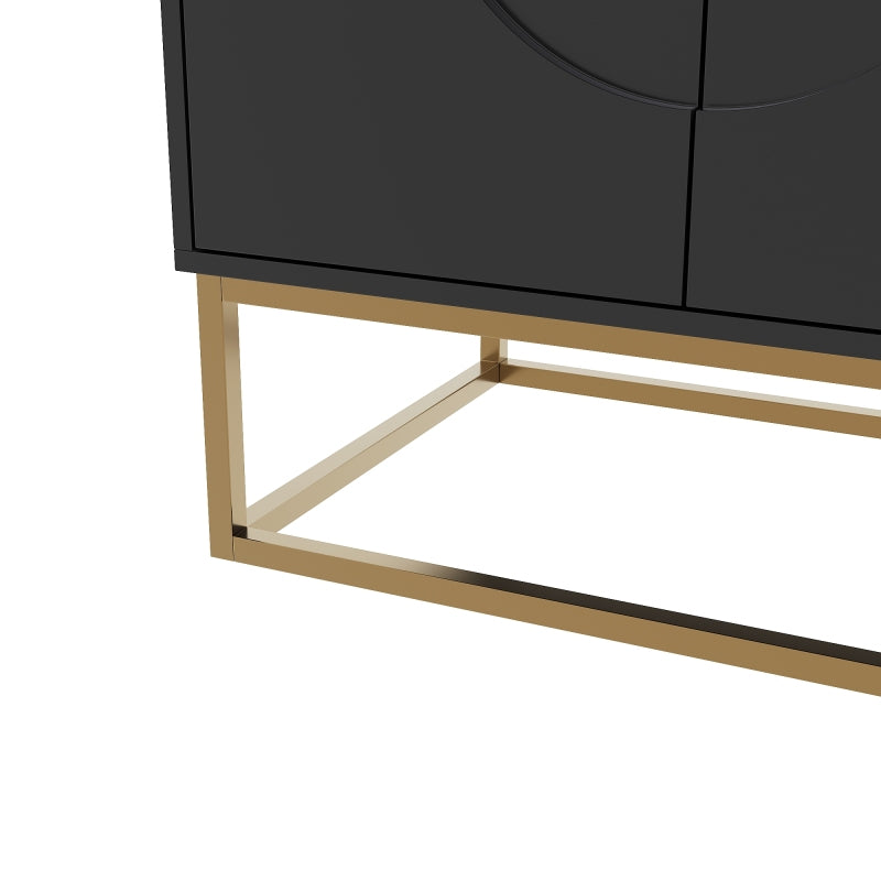 Esszimmerschrank (140×40×83cm), Esszimmer-Wohnzimmer-Aufbewahrungsschrank, einzigartiges Design, Schranktürdesign, freistehender Schrank, Minimalistisches Sideboard,Rundzugring Schranktür,Schwarz
