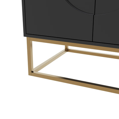 Esszimmerschrank (140×40×83cm), Esszimmer-Wohnzimmer-Aufbewahrungsschrank, einzigartiges Design, Schranktürdesign, freistehender Schrank, Minimalistisches Sideboard,Rundzugring Schranktür,Schwarz