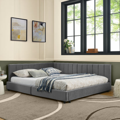 Doppelbett 160×200 cm aus Samt mit hoher Rückenlehne, stabiles Bettgestell aus Holz & Metall, ideal für Schlafzimmer & Familienzimmer, Gray (ohne Matratze)