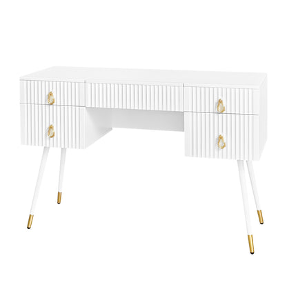 Weißer Schminktisch(Ohne Stühle), Enthält LED-Spiegel mit einstellbarer Helligkeit, luxuriösem vergoldetem Zubehör und mehreren Stauräumen, mit 4 Schubladen, Schreibtisch univer, Weiß