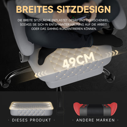 Gaming Stuhl mit Massage, Fußstütze, PVC-Leder, 150 kg Belastbar, Ergonomisch, Grau