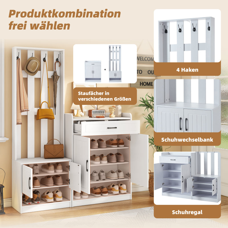 Flurgarderobe Paneel+Schuhschränke, Schuhwechsel-Set, weiß Garderoben-Set 140.6 x 32 x 180 cm