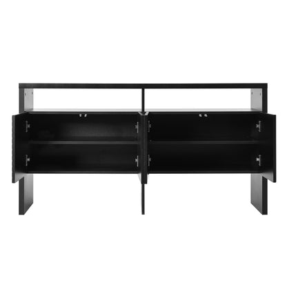 Kommode / Sideboard / Flurschrank mit 2 offenen Fächern und 4 Türen, Schwarz
