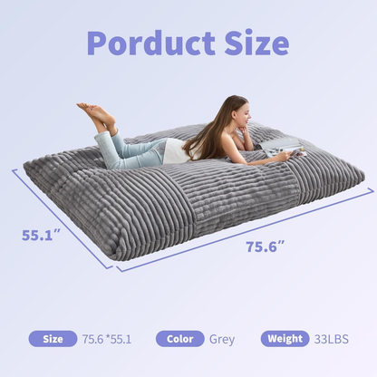 Oversized Bean Bag Sessel XXL, faltbarer Bodensofa Sitzsack mit waschbarem Bezug, für Wohnzimmer & Schlafzimmer, Dunkelgrau