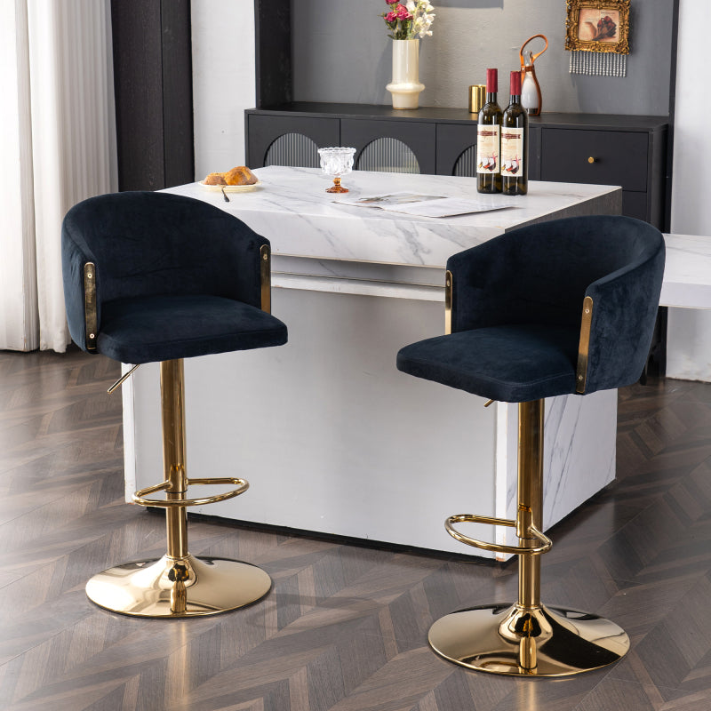 Moderner drehbarer höhenverstellbarer Barhocker, moderner Barhocker für Küche, Bar und Restaurant Theken, Hubhocker mit Rückenlehne und goldener Fußstütze (black.Set of 2)