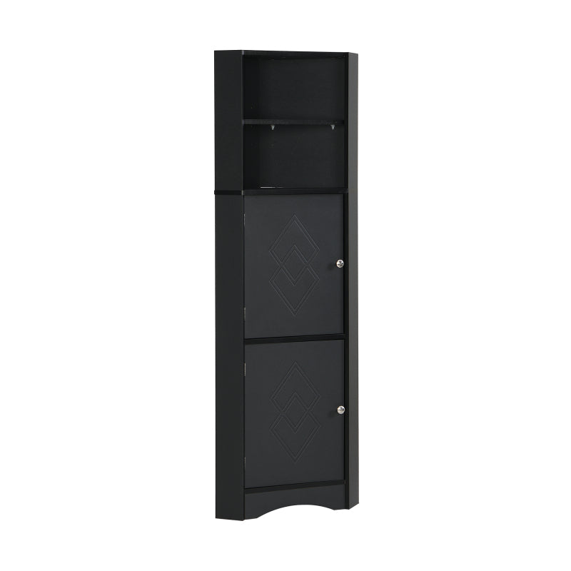 Badschrank, Badmöbel, Eckschrank mit zwei Ablagefächern, offenes Fach mit verstellbarem Einlegeboden, 36.5x 36.5 x 155 cm, schwarz